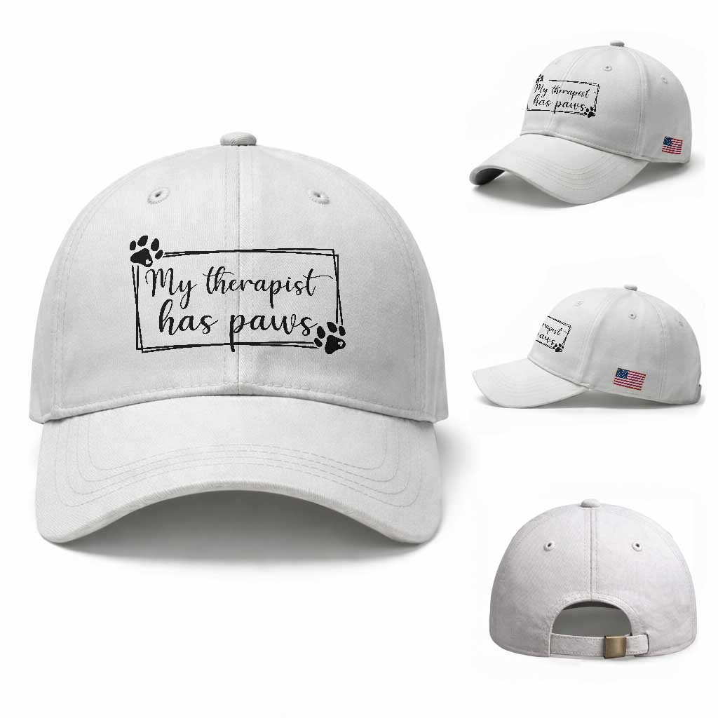 Funny Dog Lover Baseball Cap My Therapist Has Paws TS12 Baseball Cap Universal Fit White Print Your Wear