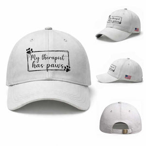 Funny Dog Lover Baseball Cap My Therapist Has Paws TS12 Baseball Cap Universal Fit White Print Your Wear