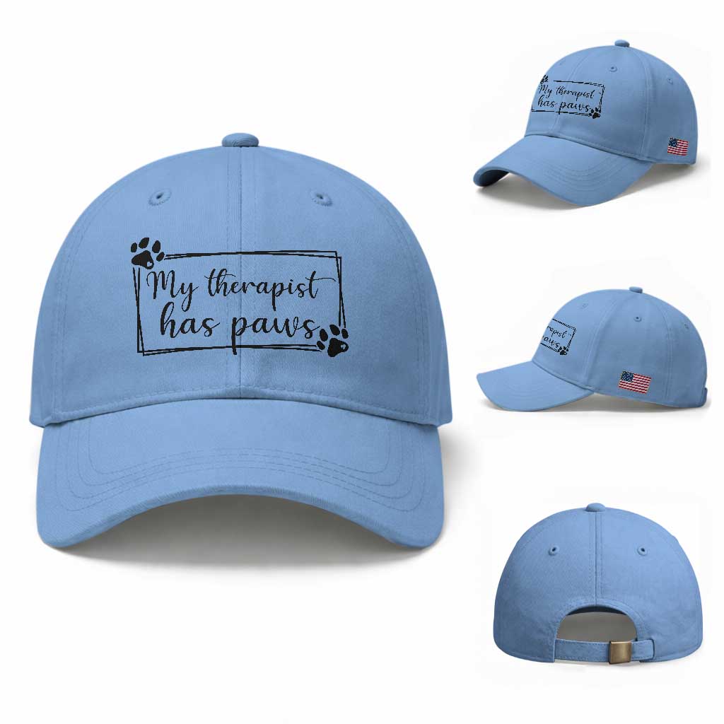Funny Dog Lover Baseball Cap My Therapist Has Paws TS12 Baseball Cap Universal Fit Light Blue Print Your Wear