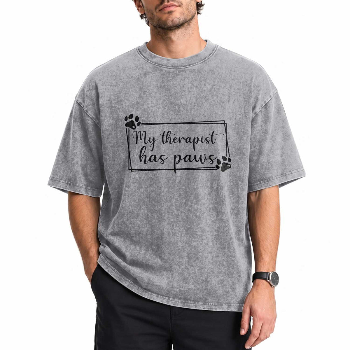 Funny Dog Lover Washed Cotton T-Shirt My Therapist Has Paws