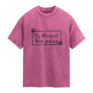Funny Dog Lover Washed Cotton T-Shirt My Therapist Has Paws