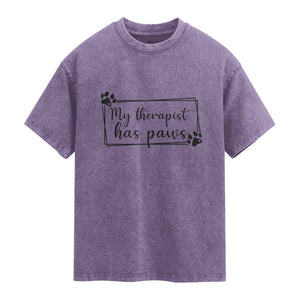 Funny Dog Lover Washed Cotton T-Shirt My Therapist Has Paws