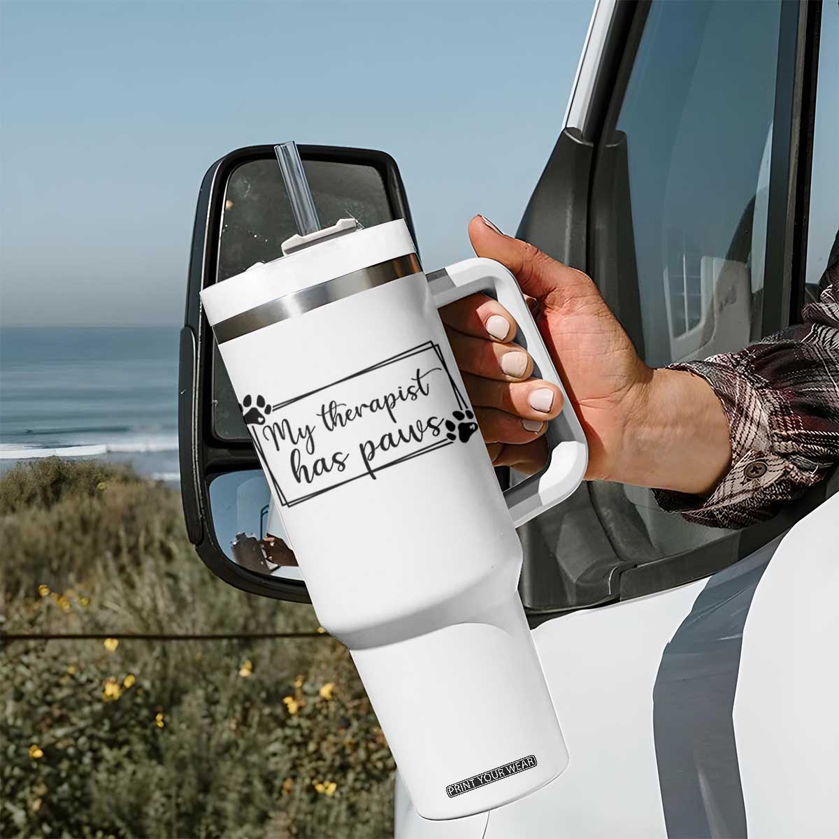 Funny Dog Lover Tumbler With Handle My Therapist Has Paws TS12 Print Your Wear