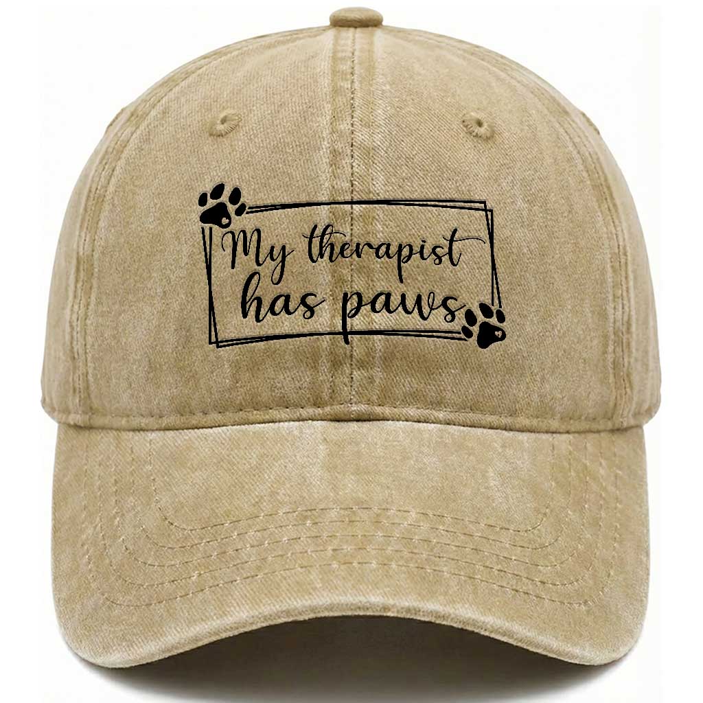 Funny Dog Lover Washed Cotton Baseball Cap My Therapist Has Paws TS12 Print Your Wear