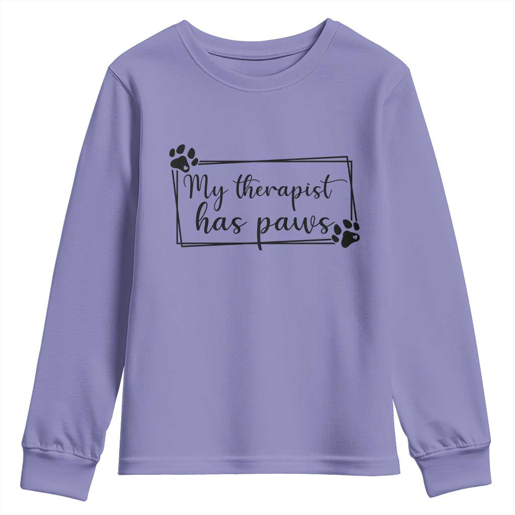 Funny Dog Lover Youth Sweatshirt My Therapist Has Paws TS12 Violet Print Your Wear