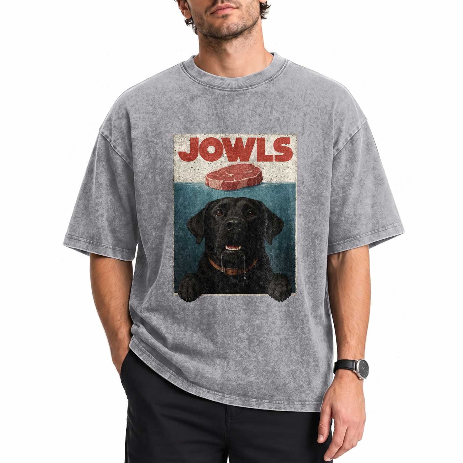 Black Labrador Retriever Washed Cotton T-Shirt Funny Jowls Horror Dog Poster