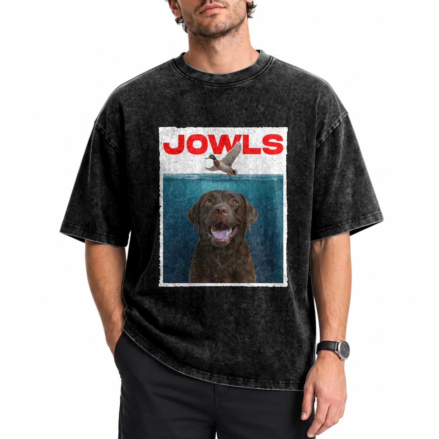 Chocolate Labrador Retriever Washed Cotton T-Shirt Funny Jowls Horror Dog Poster