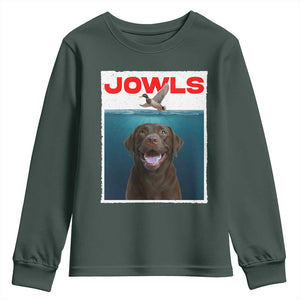 Chocolate Labrador Retriever Youth Sweatshirt Funny Jowls Horror Dog Poster TS12 Dark Forest Green Print Your Wear