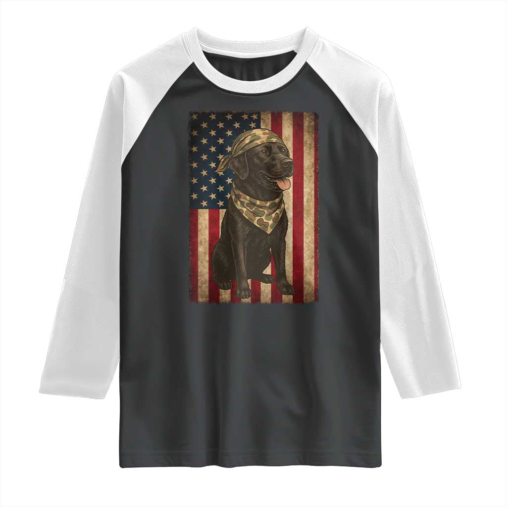 Black Labrador Raglan Shirt Hunting American Flag Dog Lover Gift TS12 Black White Print Your Wear