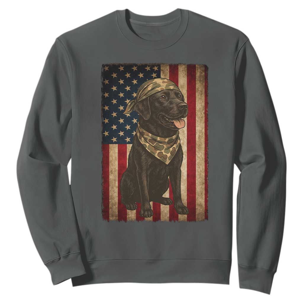 Black Labrador Sweatshirt Hunting American Flag Dog Lover Gift TS12 Dark Heather Print Your Wear