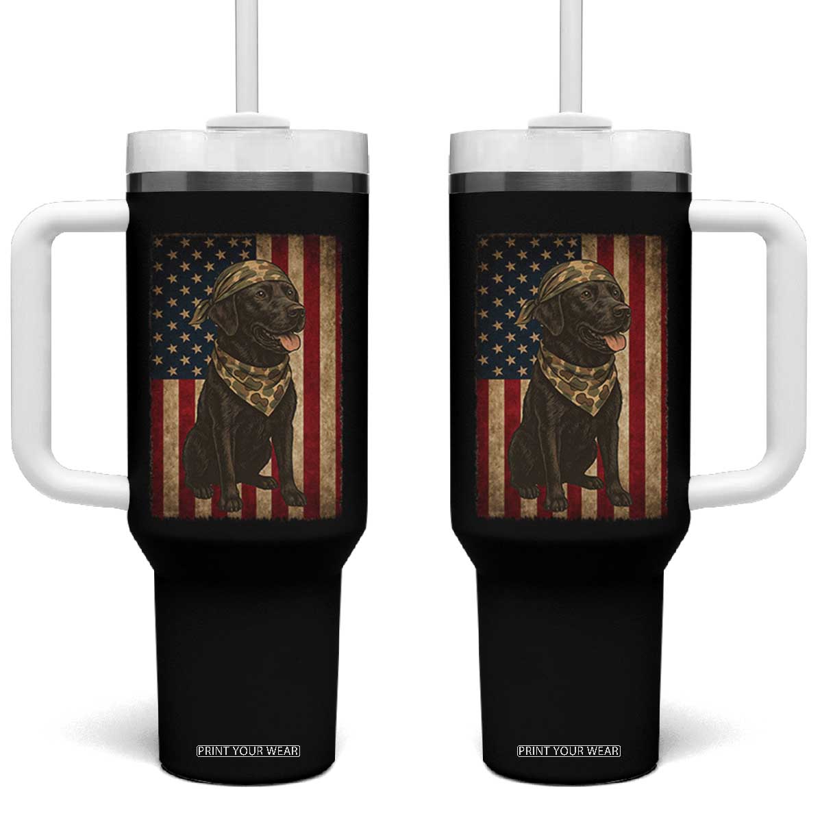 Black Labrador Tumbler With Handle Hunting American Flag Dog Lover Gift TS12 One Size: 40 oz Black Print Your Wear