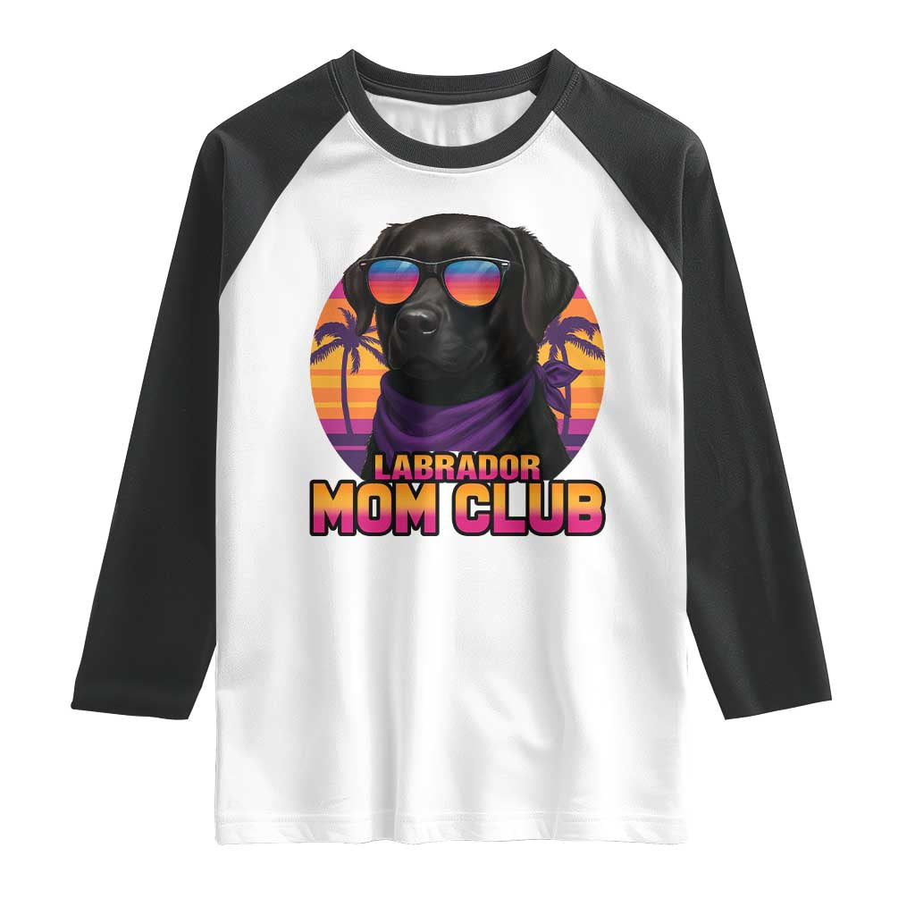 Funny Black Labrador Raglan Shirt Dog Mom Retro Sunset Gift TS12 White Black Print Your Wear