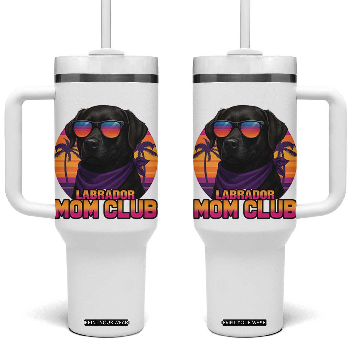 Funny Black Labrador Tumbler With Handle Dog Mom Retro Sunset Gift TS12 One Size: 40 oz White Print Your Wear