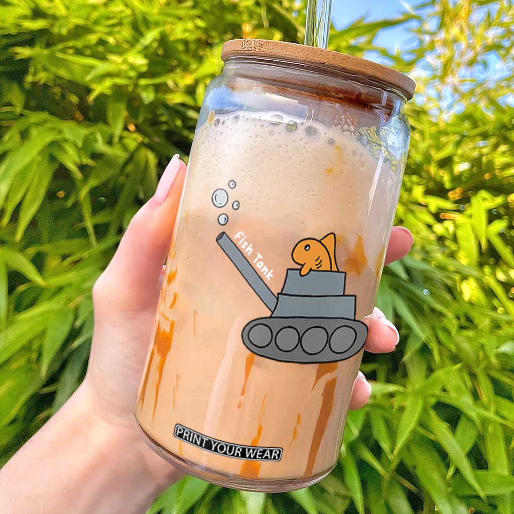 Goldfish Military Tank Pun Glass Can Funny Cute Fish Tank Graphic