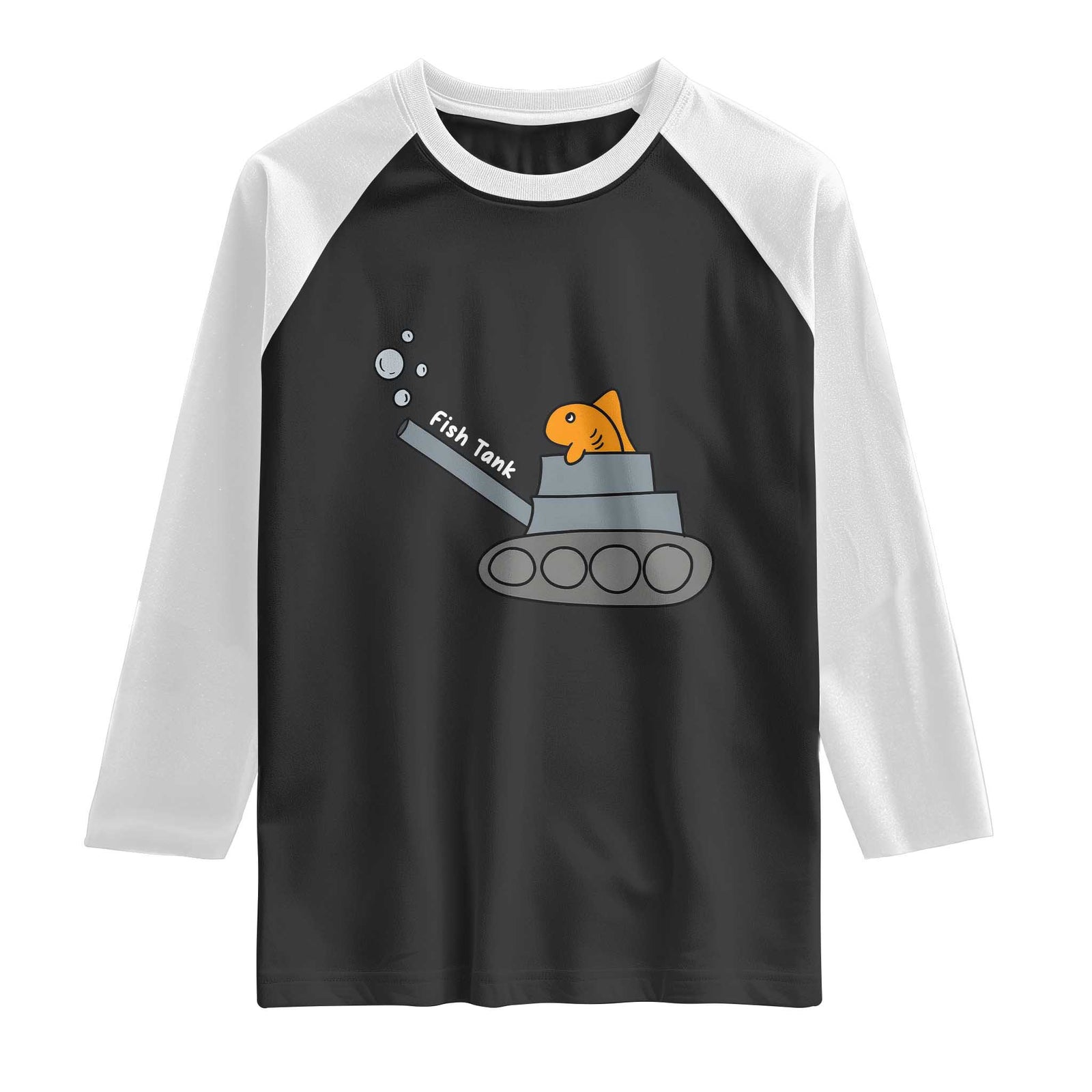 Goldfish Military Tank Pun Raglan Shirt Funny Cute Fish Tank Graphic