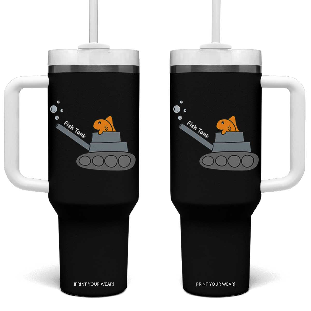 Goldfish Military Tank Pun Tumbler With Handle Funny Cute Fish Tank Graphic