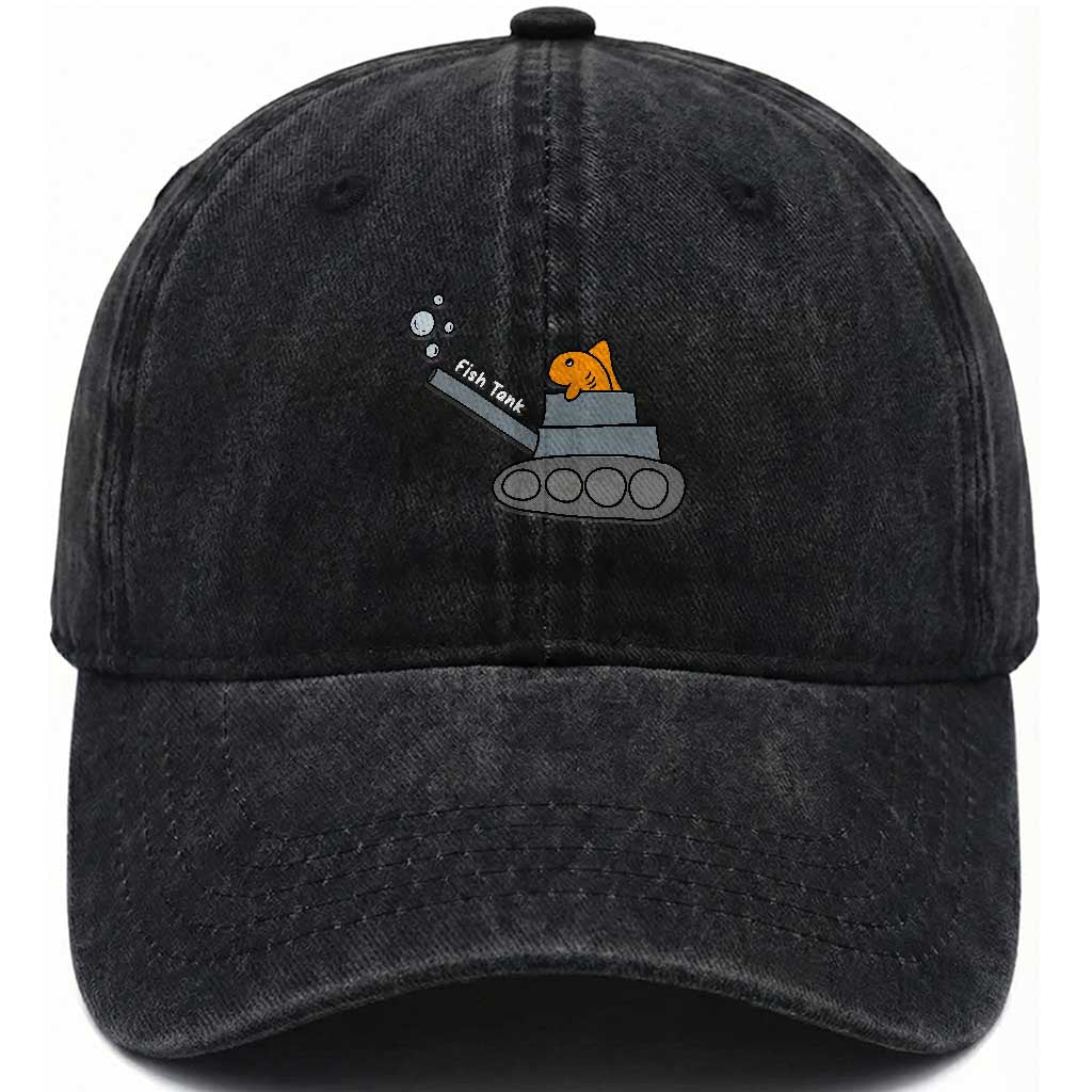 Goldfish Military Tank Pun Washed Cotton Baseball Cap Funny Cute Fish Tank Graphic