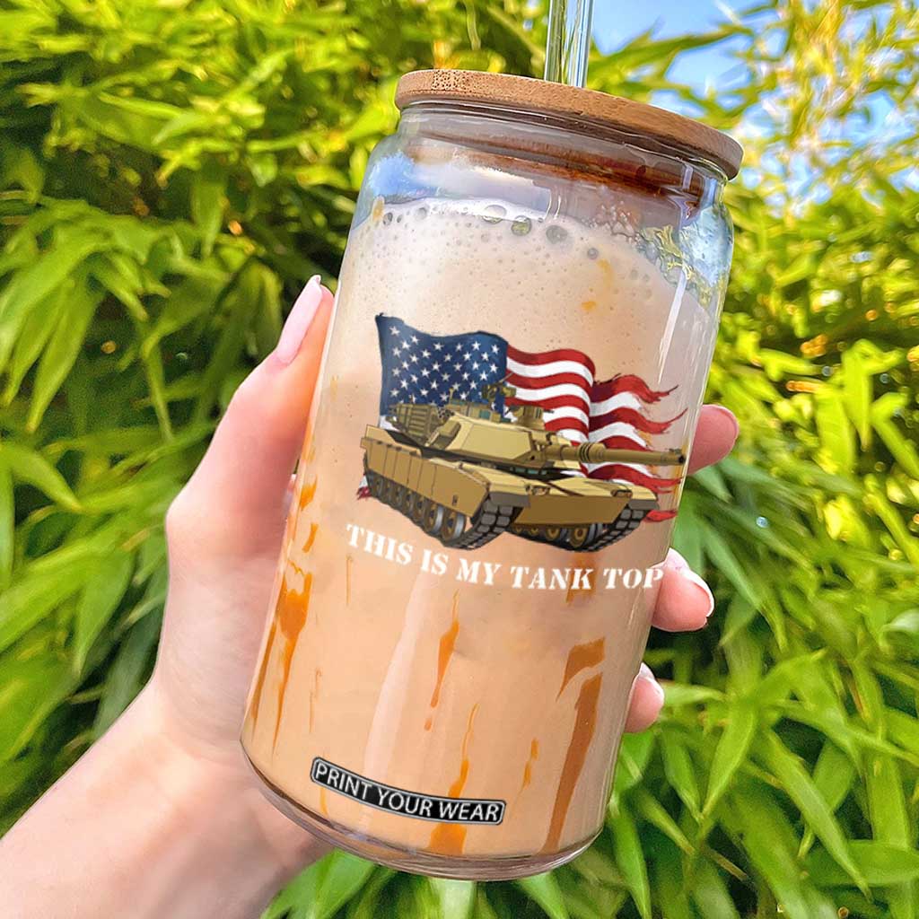 Funny Military Tank Glass Can This Is My Tank Top American Flag Army Joke
