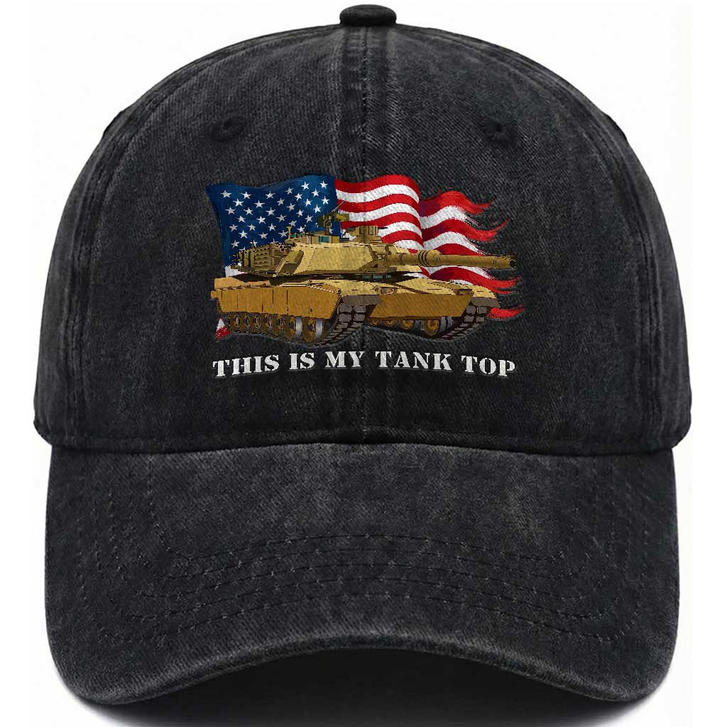 Funny Military Tank Washed Cotton Baseball Cap This Is My Tank Top American Flag Army Joke