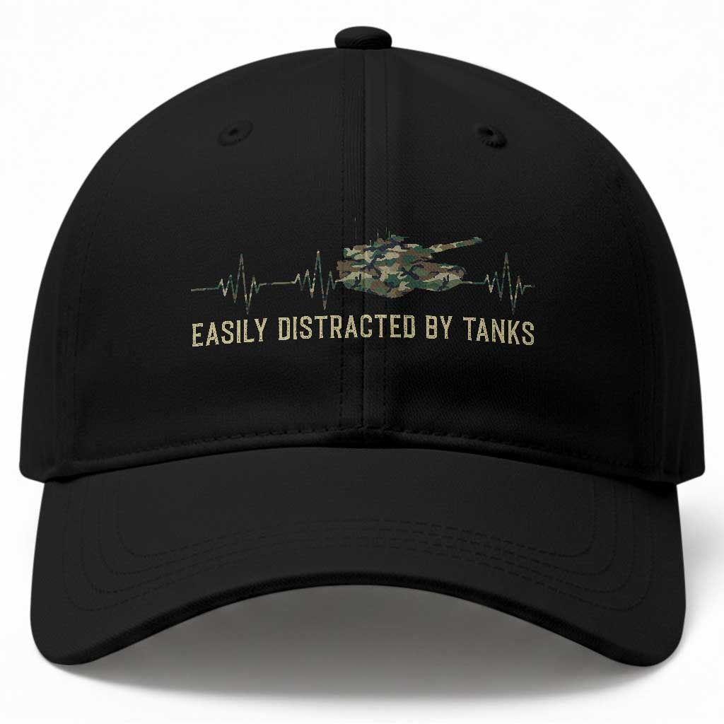 Military Tank Camo Heartbeat Baseball Cap Easily Distracted By Tanks Proud US Military