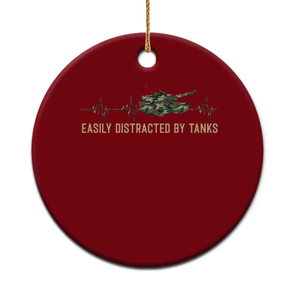 Military Tank Camo Heartbeat Ceramic Ornament Easily Distracted By Tanks Proud US Military