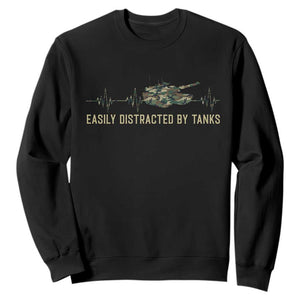 Military Tank Camo Heartbeat Sweatshirt Easily Distracted By Tanks Proud US Military