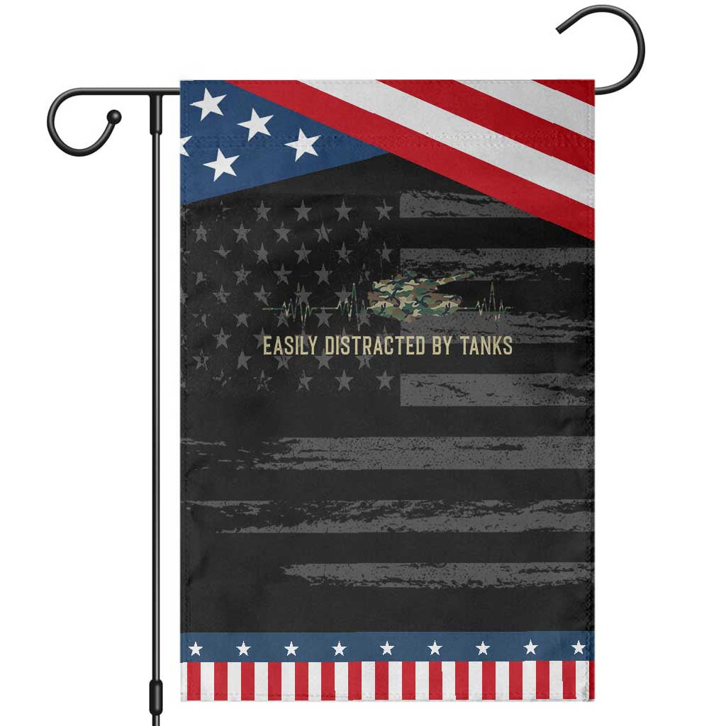 Military Tank Camo Heartbeat Patriotic Garden Flag Easily Distracted By Tanks Proud US Military
