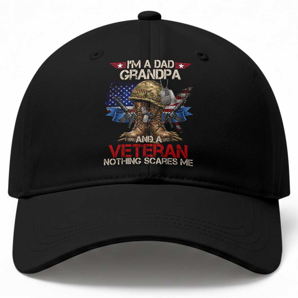 Patriotic Veteran Dad Grandpa Baseball Cap Nothing Scares Me US Flag