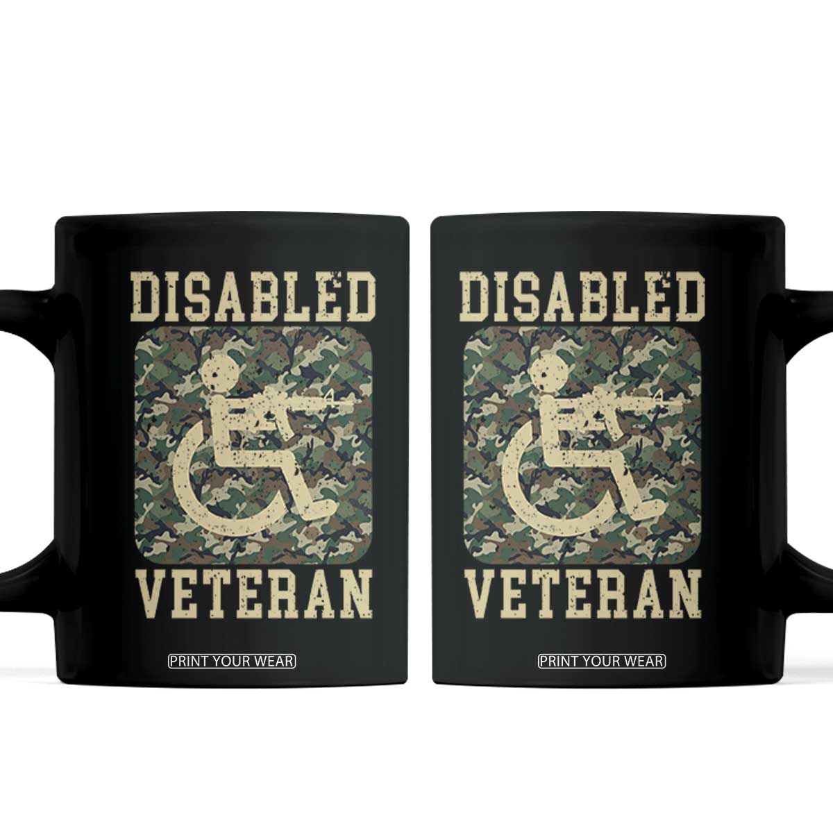 Disabled Veteran Military Soldier Coffee Mug Camo Wheelchair Armed Forces USA Patriotic