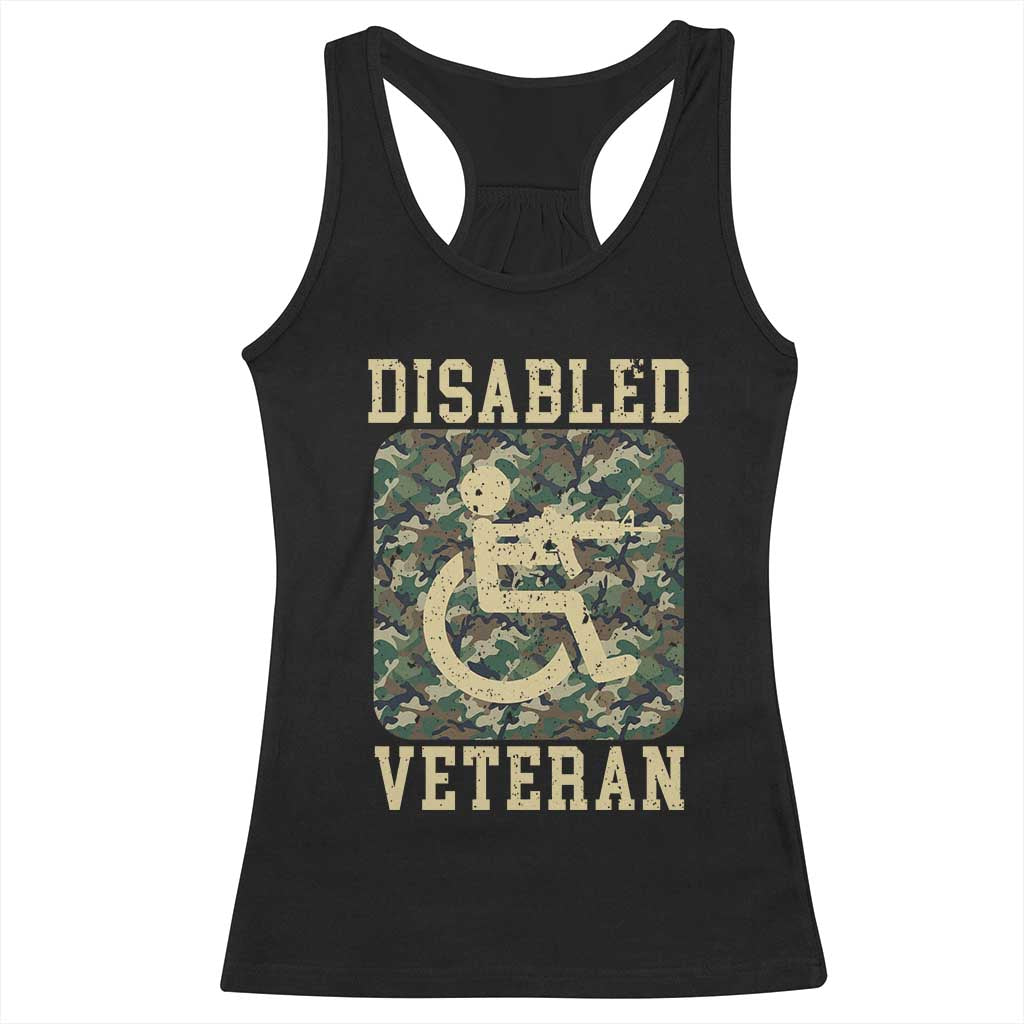 Disabled Veteran Military Soldier Racerback Tank Top Camo Wheelchair Armed Forces USA Patriotic