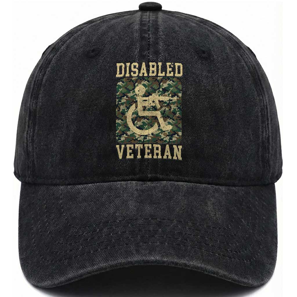 Disabled Veteran Military Soldier Washed Cotton Baseball Cap Camo Wheelchair Armed Forces USA Patriotic