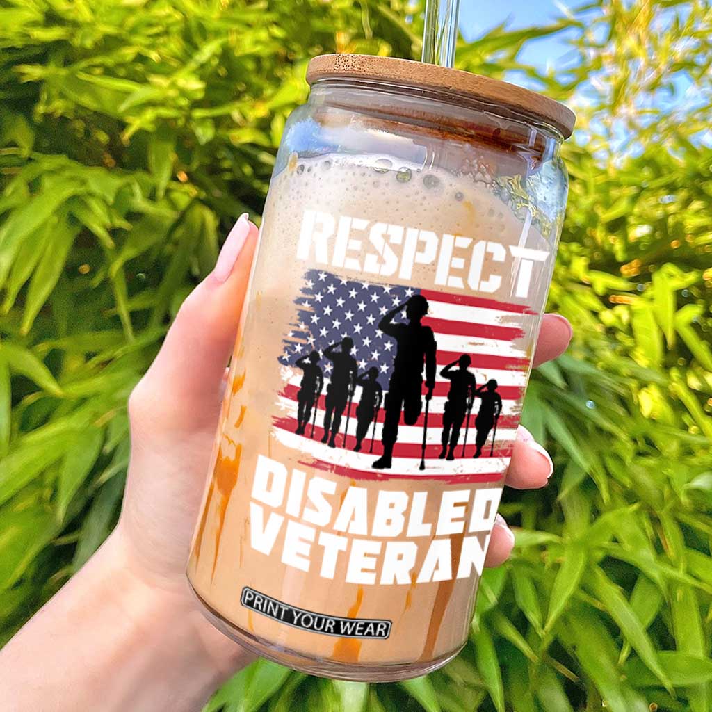 Respect Disabled Veteran Glass Can War Heroes Vintage American Flag