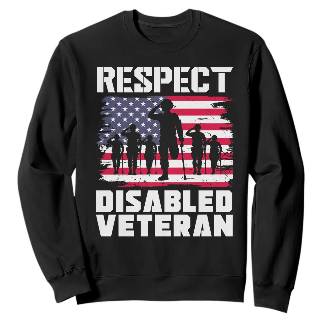 Respect Disabled Veteran Sweatshirt War Heroes Vintage American Flag