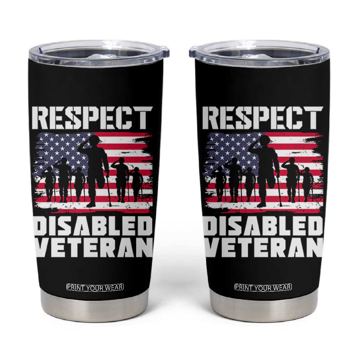 Respect Disabled Veteran Tumbler Cup War Heroes Vintage American Flag