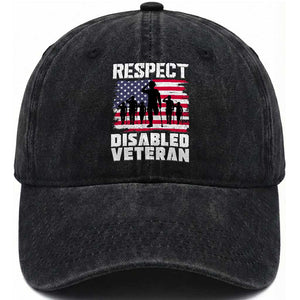 Respect Disabled Veteran Washed Cotton Baseball Cap War Heroes Vintage American Flag