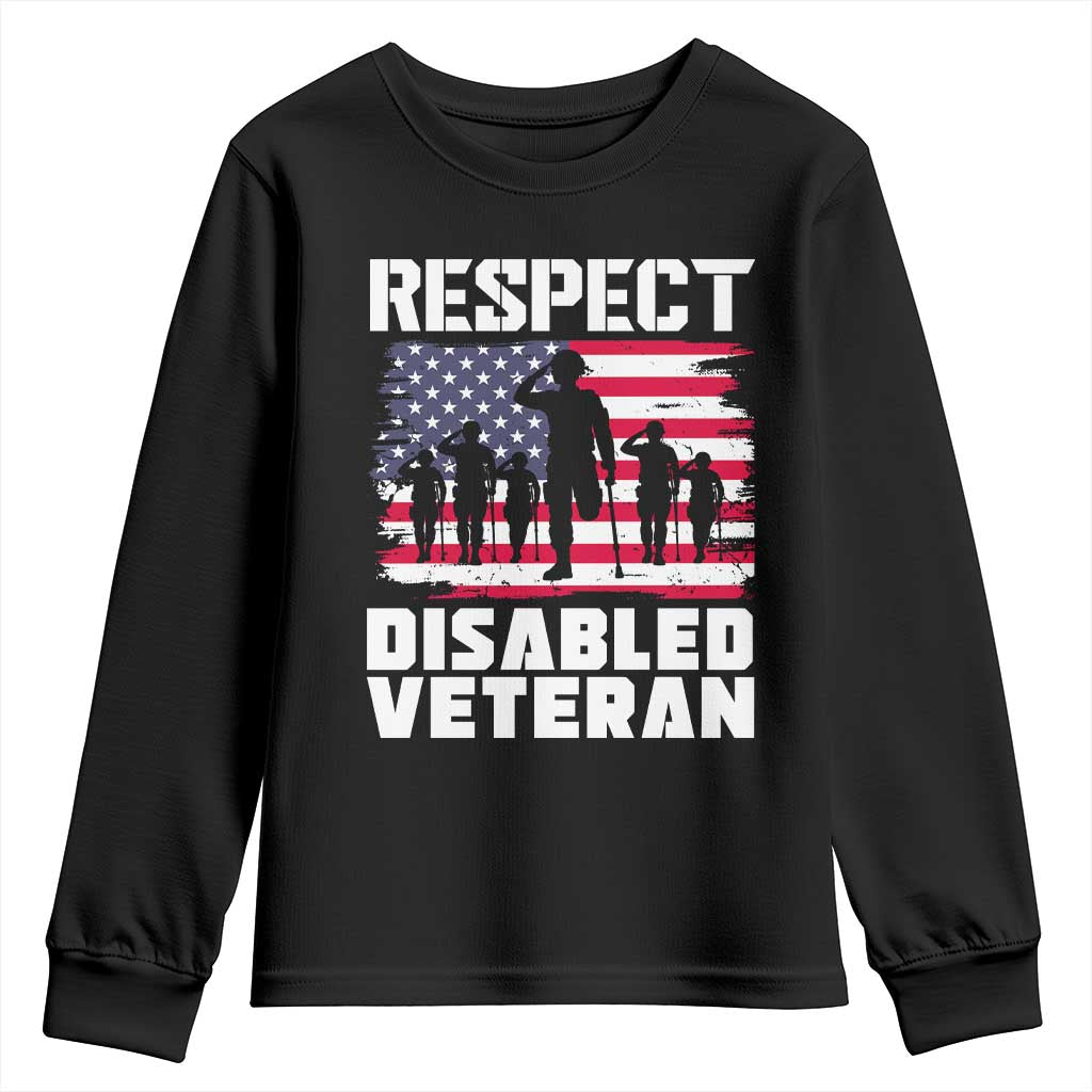 Respect Disabled Veteran Youth Sweatshirt War Heroes Vintage American Flag