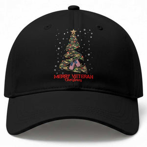 Merry Veteran Christmas Military Baseball Cap Camo Tree US Flag Xmas