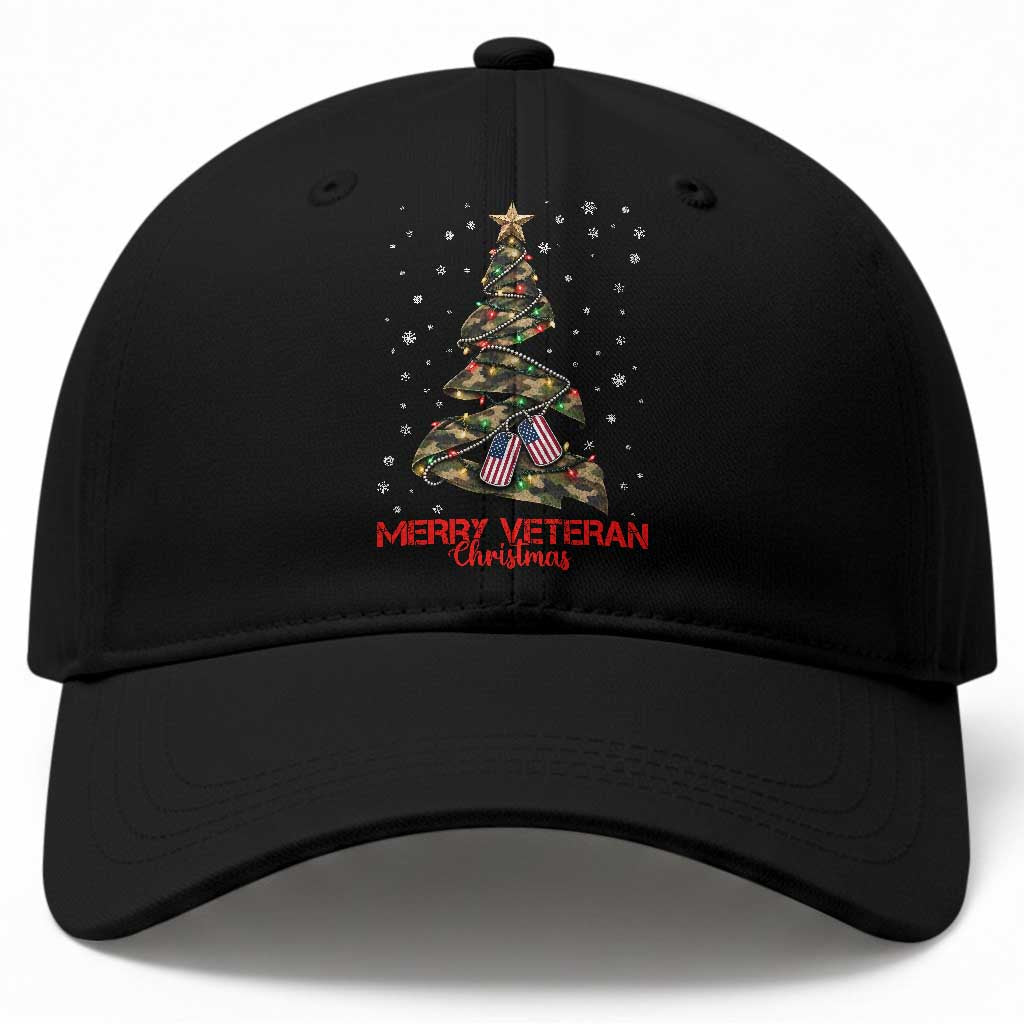 Merry Veteran Christmas Military Baseball Cap Camo Tree US Flag Xmas