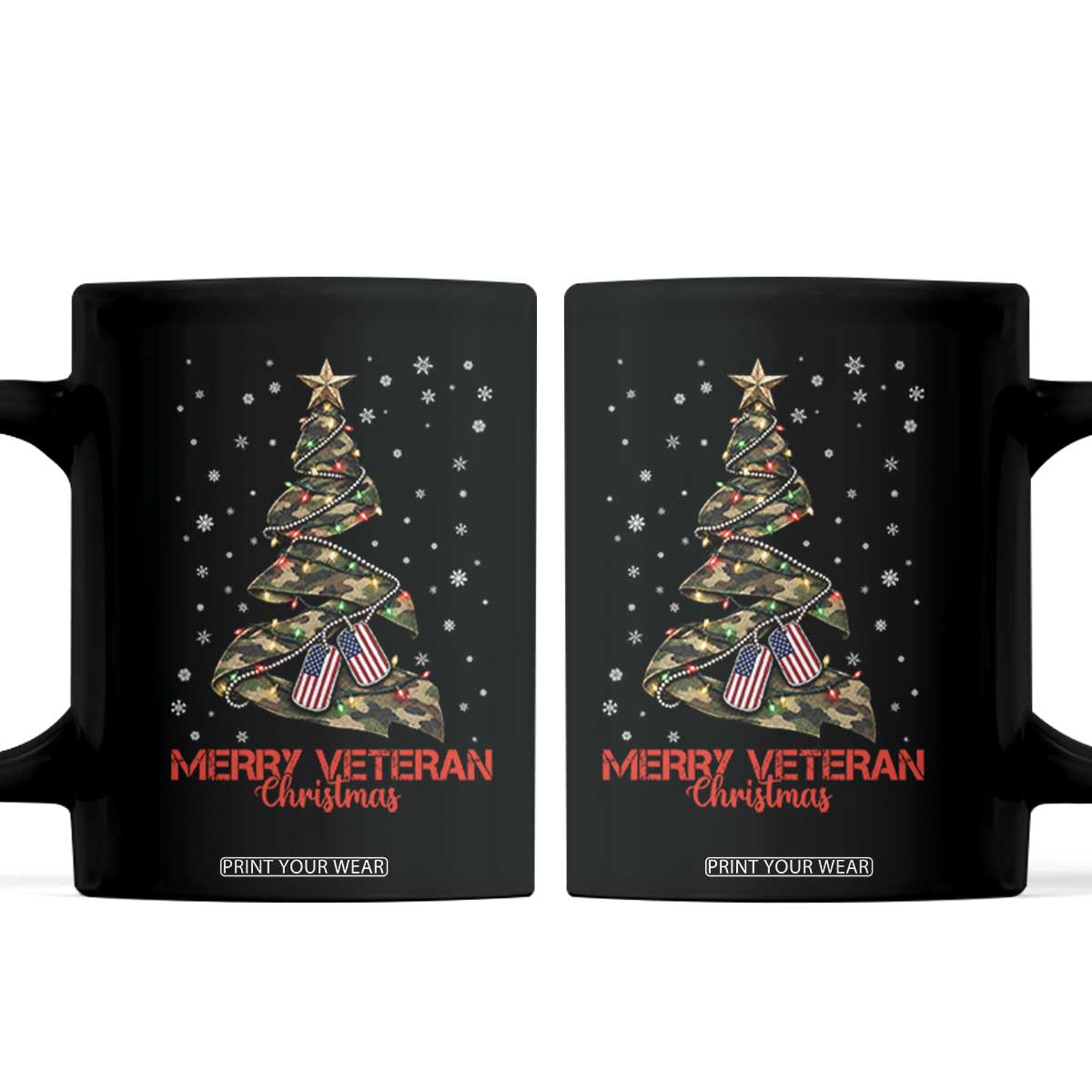 Merry Veteran Christmas Military Coffee Mug Camo Tree US Flag Xmas