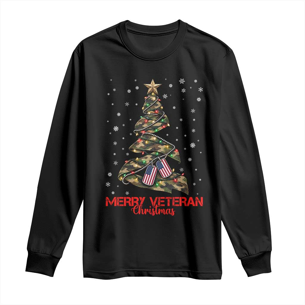 Merry Veteran Christmas Military Long Sleeve Shirt Camo Tree US Flag Xmas