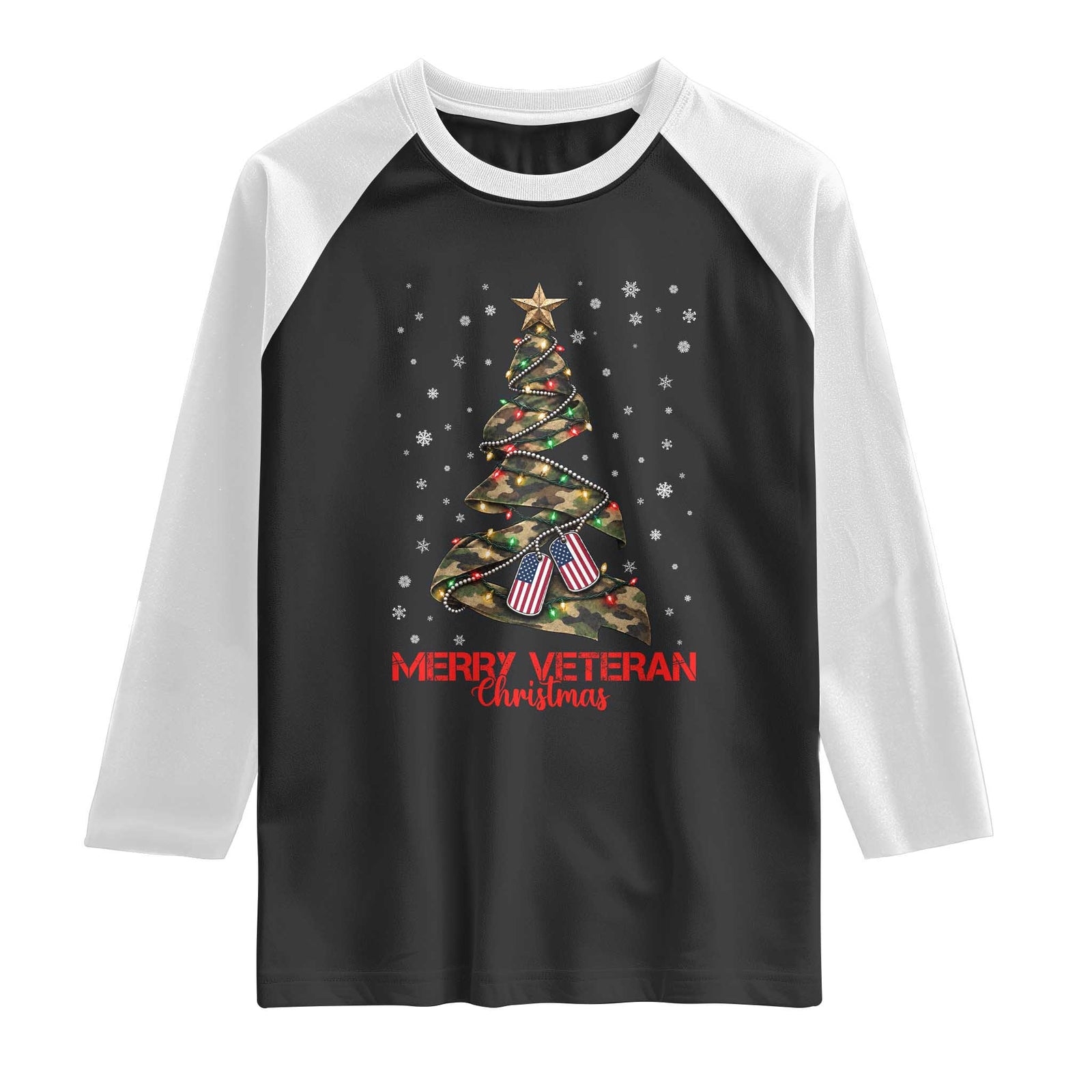 Merry Veteran Christmas Military Raglan Shirt Camo Tree US Flag Xmas