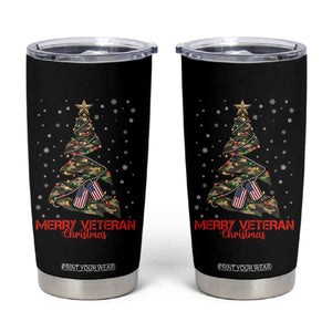 Merry Veteran Christmas Military Tumbler Cup Camo Tree US Flag Xmas