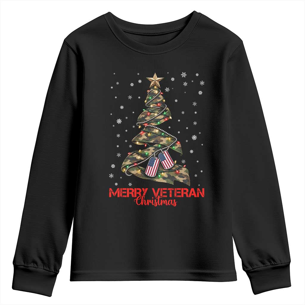 Merry Veteran Christmas Military Youth Sweatshirt Camo Tree US Flag Xmas