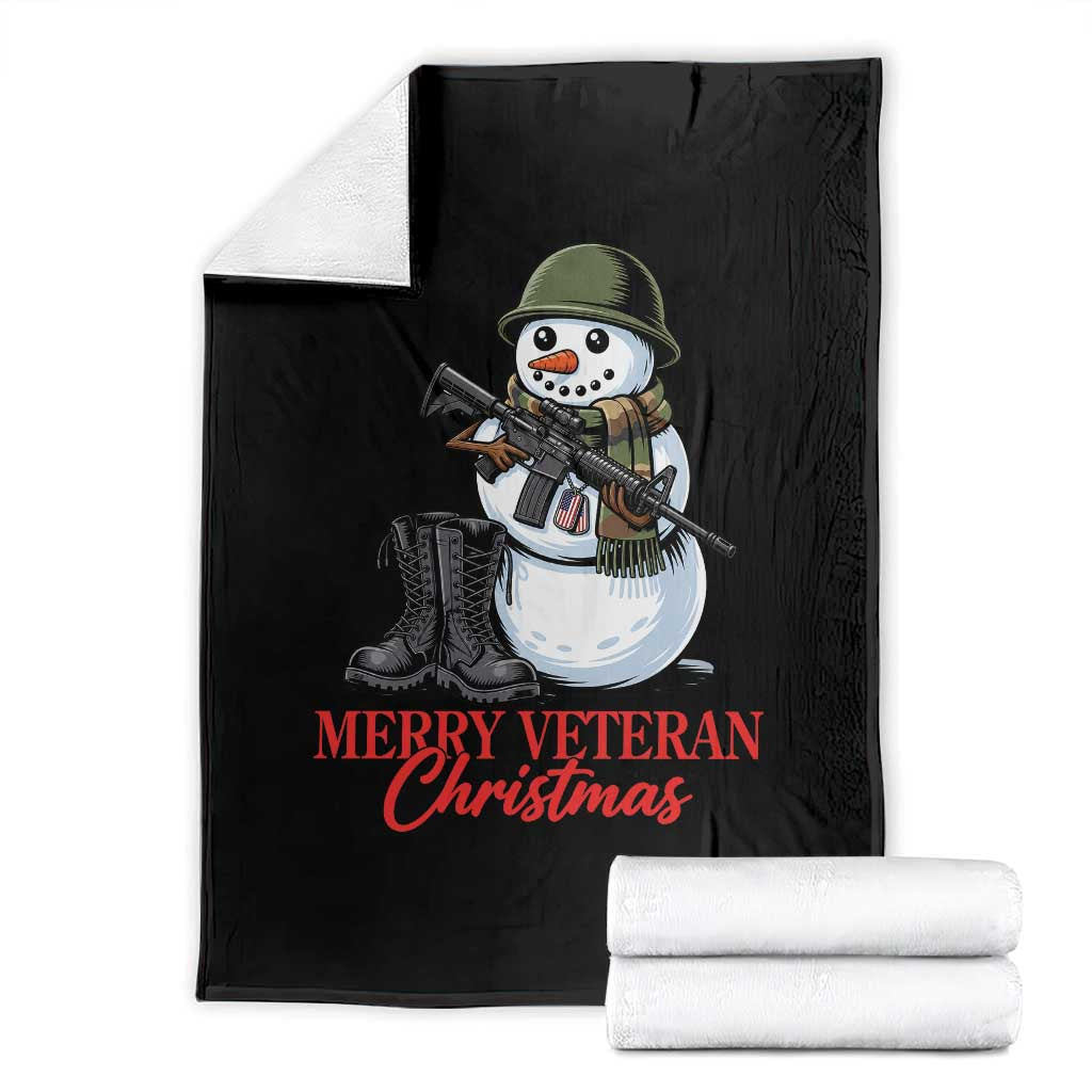 Merry Veteran Christmas Throw Blanket Military Snowman Holiday Gift