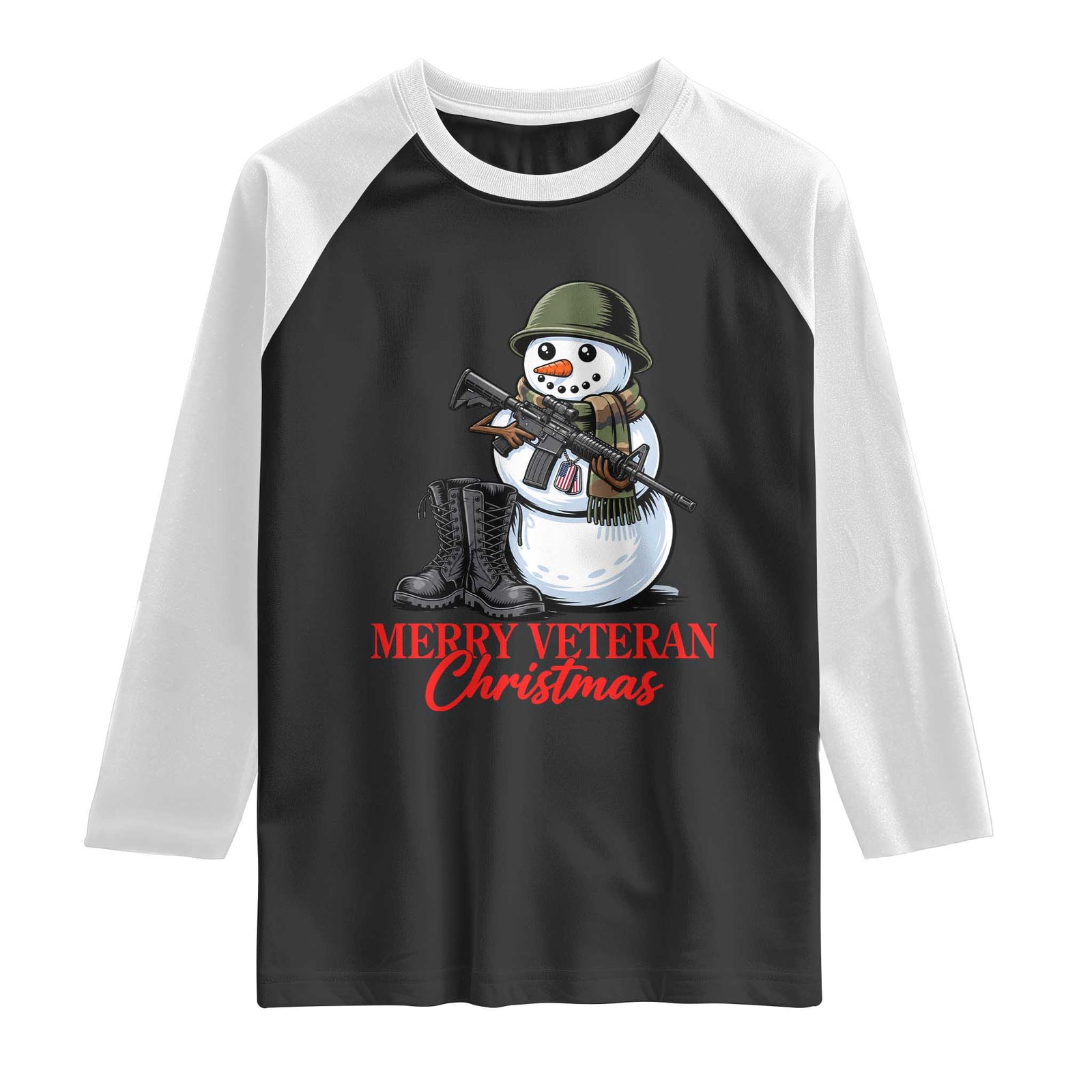 Merry Veteran Christmas Raglan Shirt Military Snowman Holiday Gift