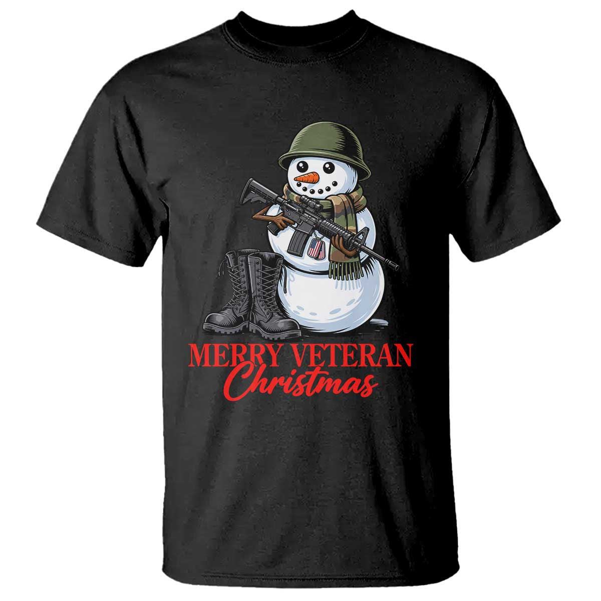 Merry Veteran Christmas T Shirt Military Snowman Holiday Gift
