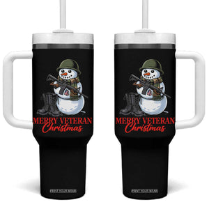 Merry Veteran Christmas Tumbler With Handle Military Snowman Holiday Gift
