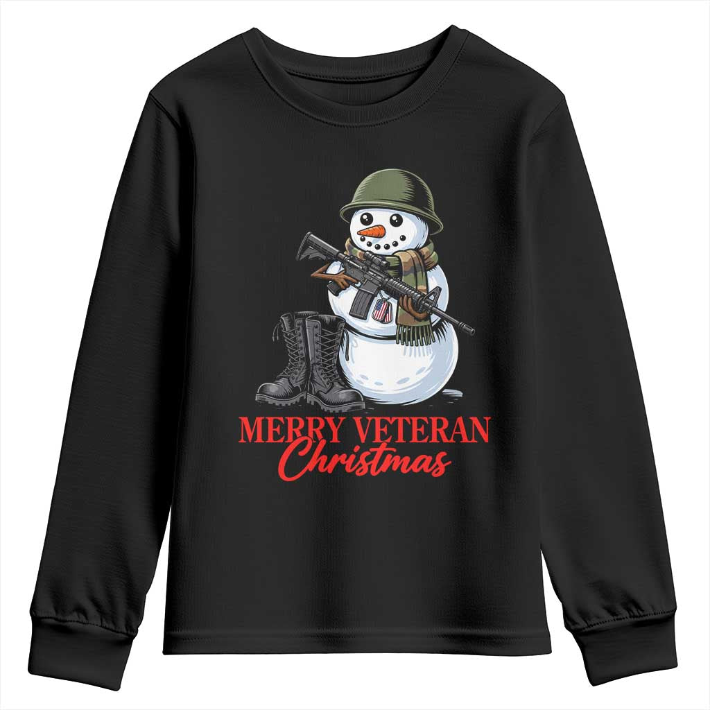 Merry Veteran Christmas Youth Sweatshirt Military Snowman Holiday Gift