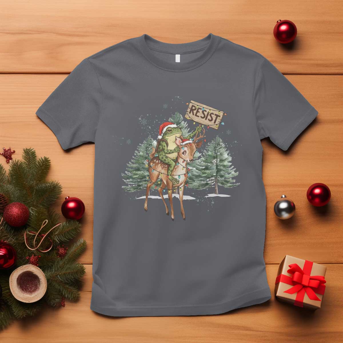 Resist Portland Frog Protest Christmas T Shirt Funny Holiday Meme Gift Idea TS12 Charcoal Print Your Wear