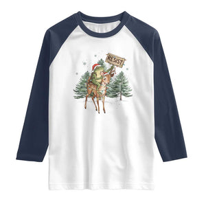 Resist Portland Frog Protest Christmas Raglan Shirt Funny Holiday Meme Gift Idea TS12 White Navy Print Your Wear